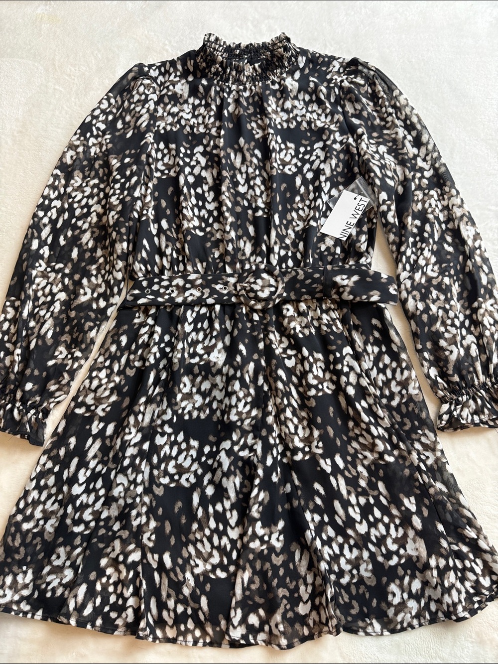NWT Nine West Belted Mock Neck Animal Print Mini Dress Medium - Picture 13 of 15